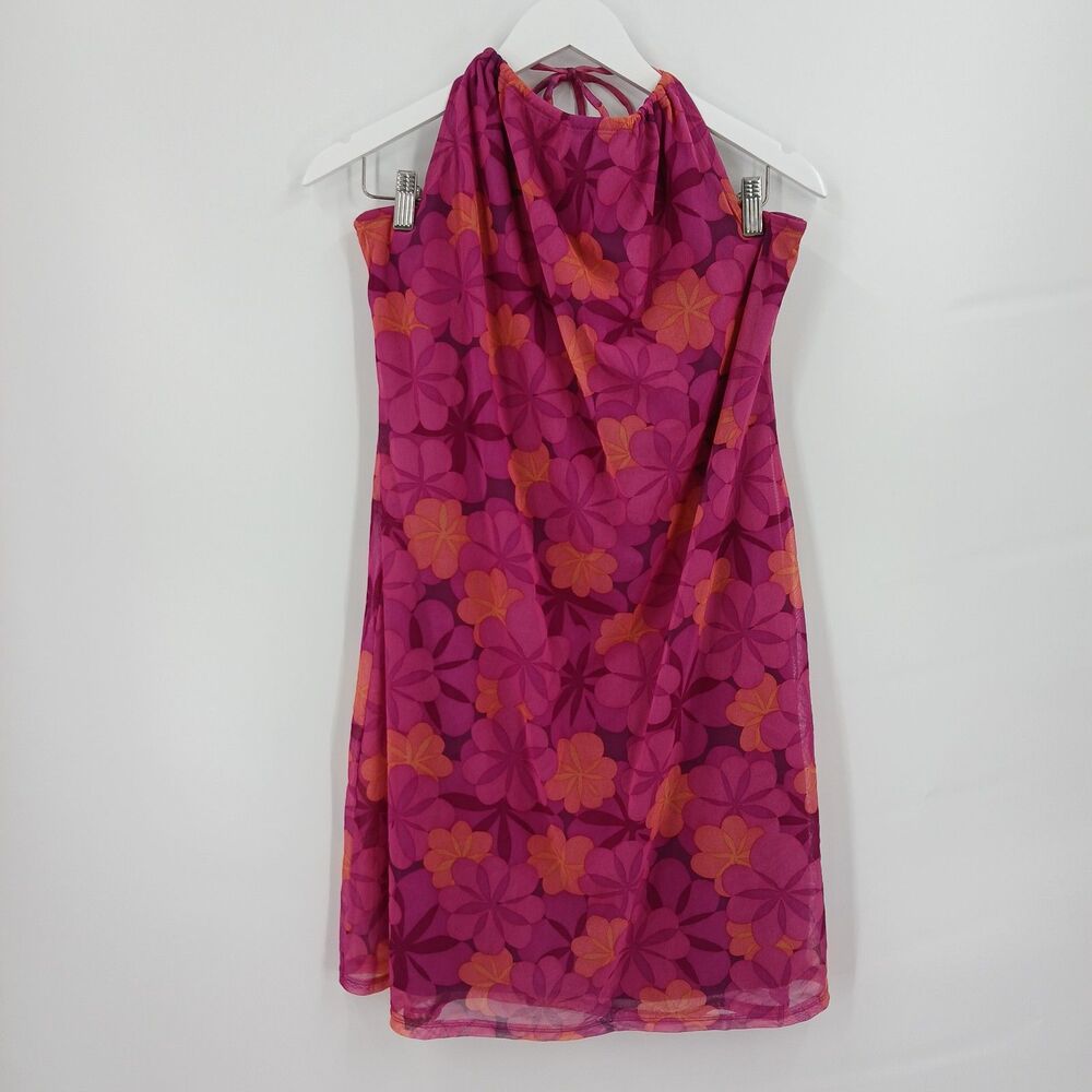 womans Vintage 90s Xhilaration Pink Floral Halter Mini Dress Size XL